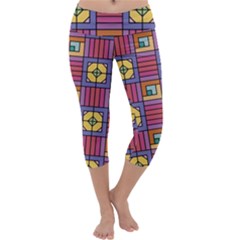 Pattern Geometric Colorful Lines Shapes Capri Yoga Leggings by Jancukart