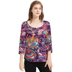 Ornamental Patterns Abstract Flower Pattern Purple Chiffon Quarter Sleeve Blouse