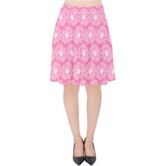 Pink Gerbera Daisy Vector Tile Pattern Velvet High Waist Skirt by GardenOfOphir