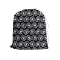 Black And White Gerbera Daisy Vector Tile Pattern Drawstring Pouch (xl) by GardenOfOphir