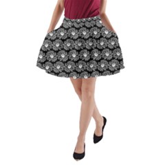 Black And White Gerbera Daisy Vector Tile Pattern A-line Pocket Skirt by GardenOfOphir