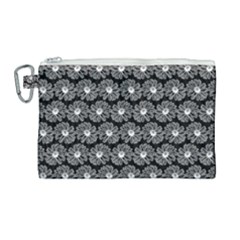 Black And White Gerbera Daisy Vector Tile Pattern Canvas Cosmetic Bag (large)