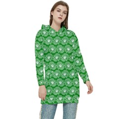 Gerbera Daisy Vector Tile Pattern Women s Long Oversized Pullover Hoodie by GardenOfOphir