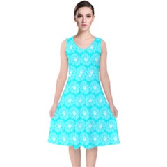 Gerbera Daisy Vector Tile Pattern V-neck Midi Sleeveless Dress  by GardenOfOphir