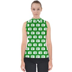 Modern Chic Vector Camera Illustration Pattern Mock Neck Shell Top