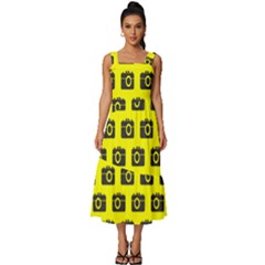 Modern Chic Vector Camera Illustration Pattern Square Neckline Tiered Midi Dress by GardenOfOphir