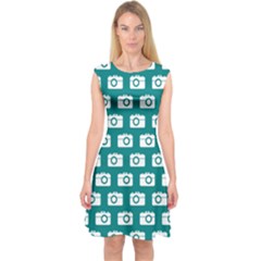 Modern Chic Vector Camera Illustration Pattern Capsleeve Midi Dress by GardenOfOphir