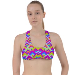 Colorful Trendy Chic Modern Chevron Pattern Criss Cross Racerback Sports Bra by GardenOfOphir