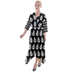 Ladybug Vector Geometric Tile Pattern Quarter Sleeve Wrap Front Maxi Dress by GardenOfOphir