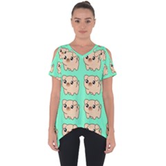 Puppy Pattern Dog Pet Cut Out Side Drop Tee by Jancukart