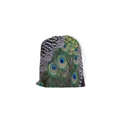 Peacock Bird Feather Colourful Drawstring Pouch (xs) by Jancukart