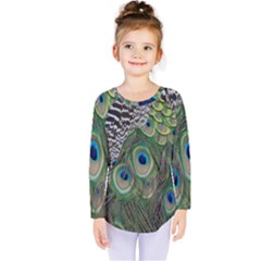 Peacock Bird Feather Colourful Kids  Long Sleeve Tee