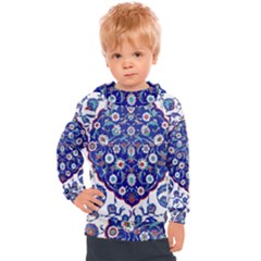 Art Pattern Design Blue Old Style Kids  Hooded Pullover by Jancukart