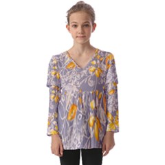 Fabric Floral Background Kids  V Neck Casual Top