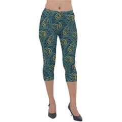 Pattern Abstract Green Texture Lightweight Velour Capri Leggings 