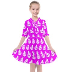 Ladybug Vector Geometric Tile Pattern Kids  All Frills Chiffon Dress by GardenOfOphir