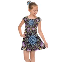 Abstract Kaleidoscope Digital Kids  Cap Sleeve Dress