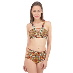 Kaleidoscope Floral Pattern Rosette Cage Up Bikini Set