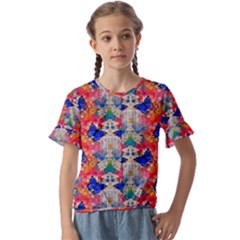 Butterflies Blue Pattern Girly Kids  Cuff Sleeve Scrunch Bottom Tee