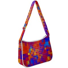 Squares Geometric Colorful Fluorescent Zip Up Shoulder Bag