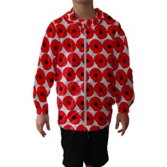 Red Peony Flower Pattern Kids  Hooded Windbreaker by GardenOfOphir