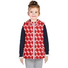 Red Peony Flower Pattern Kids  Hooded Puffer Vest by GardenOfOphir