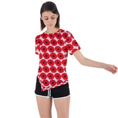 Red Peony Flower Pattern Asymmetrical Short Sleeve Sports Tee