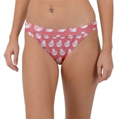 Coral And White Lady Bug Pattern Band Bikini Bottoms by GardenOfOphir