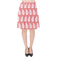 Coral And White Lady Bug Pattern Velvet High Waist Skirt by GardenOfOphir