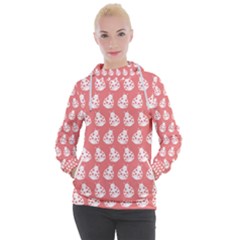 Coral And White Lady Bug Pattern Women s Hooded Pullover by GardenOfOphir