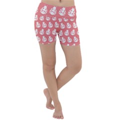 Coral And White Lady Bug Pattern Lightweight Velour Yoga Shorts by GardenOfOphir