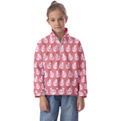 Coral And White Lady Bug Pattern Kids  Half Zip Hoodie