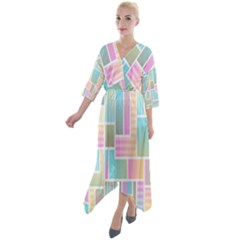 Color-blocks Quarter Sleeve Wrap Front Maxi Dress by nateshop