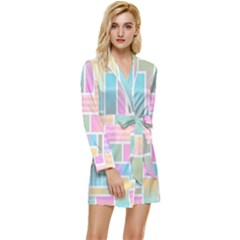 Color-blocks Long Sleeve Satin Robe