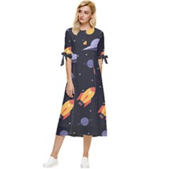 Cosmos Bow Sleeve Chiffon Midi Dress by nateshop