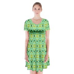 Leaf - 03 Short Sleeve V-neck Flare Dress