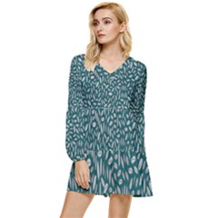 Leaves-012 Tiered Long Sleeve Mini Dress