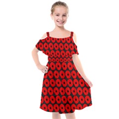 Charcoal And Red Peony Flower Pattern Kids  Cut Out Shoulders Chiffon Dress by GardenOfOphir