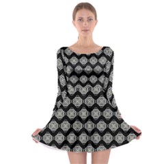 Abstract Knot Geometric Tile Pattern Long Sleeve Skater Dress