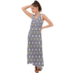 Spatula Spoon Pattern V-neck Chiffon Maxi Dress by GardenOfOphir