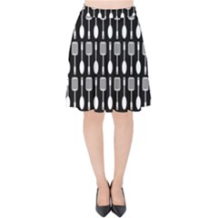 Black And White Spatula Spoon Pattern Velvet High Waist Skirt by GardenOfOphir