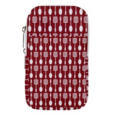 Red And White Kitchen Utensils Pattern Waist Pouch (large) by GardenOfOphir