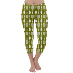 Olive Green Spatula Spoon Pattern Capri Winter Leggings 