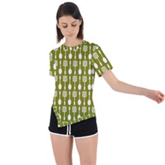 Olive Green Spatula Spoon Pattern Asymmetrical Short Sleeve Sports Tee by GardenOfOphir