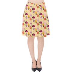 Colorful Ladybug Bess And Flowers Pattern Velvet High Waist Skirt by GardenOfOphir