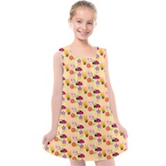 Colorful Ladybug Bess And Flowers Pattern Kids  Cross Back Dress by GardenOfOphir