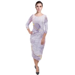 Liquid Marble Quarter Sleeve Midi Velour Bodycon Dress by BlackRoseStore