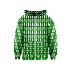 Green And White Kitchen Utensils Pattern Kids  Zipper Hoodie