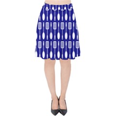 Indigo Spatula Spoon Pattern Velvet High Waist Skirt by GardenOfOphir