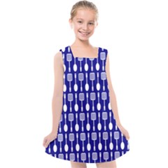 Indigo Spatula Spoon Pattern Kids  Cross Back Dress by GardenOfOphir